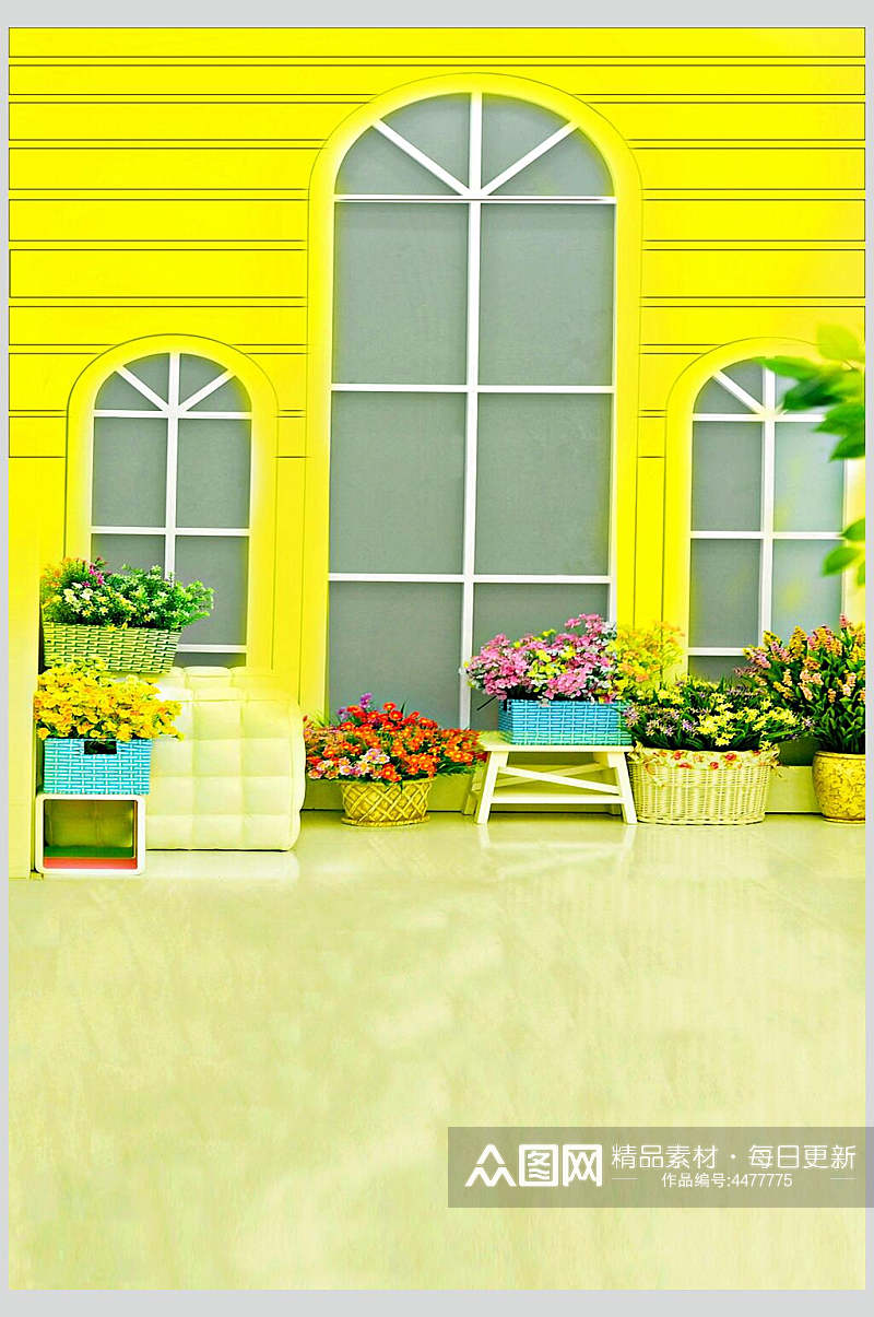 黄色花朵卡通田园背景图片素材