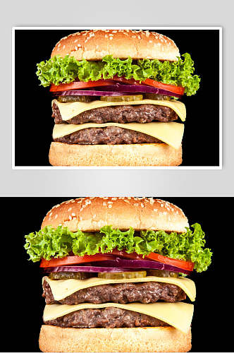双层牛排食品汉堡创意高清图片