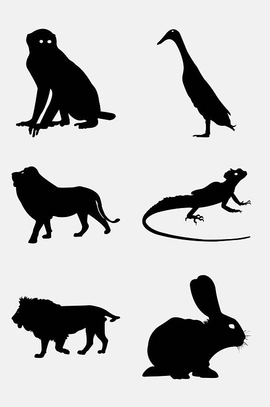 兔子黑色猴子简约动物剪影免抠素材