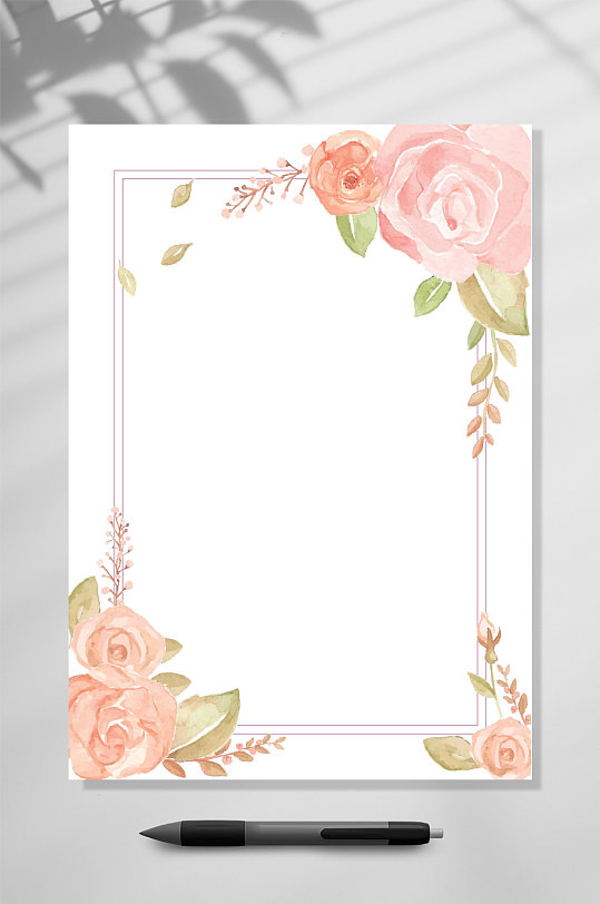 玫瑰花信纸背景WORD-众图网