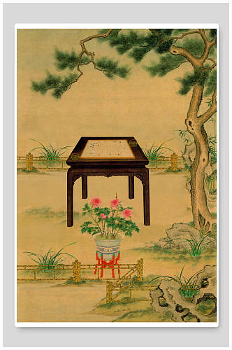 花朵树木古风清新中国风工笔画背景