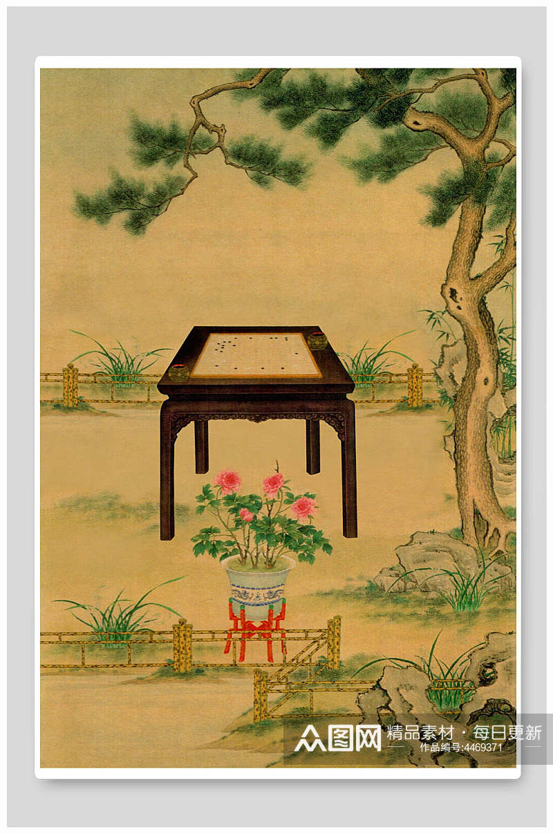 花朵树木古风清新中国风工笔画背景素材