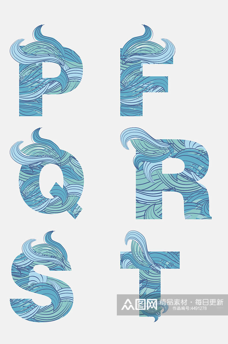 简约蓝色动物植物海洋字母免抠素材素材