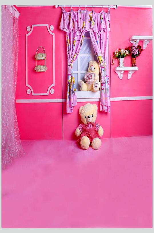 粉红色小熊可爱小屋背景图片