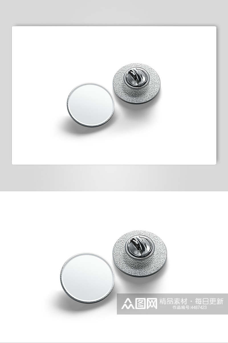铁环扣灰白色圆形珐琅徽章样机素材