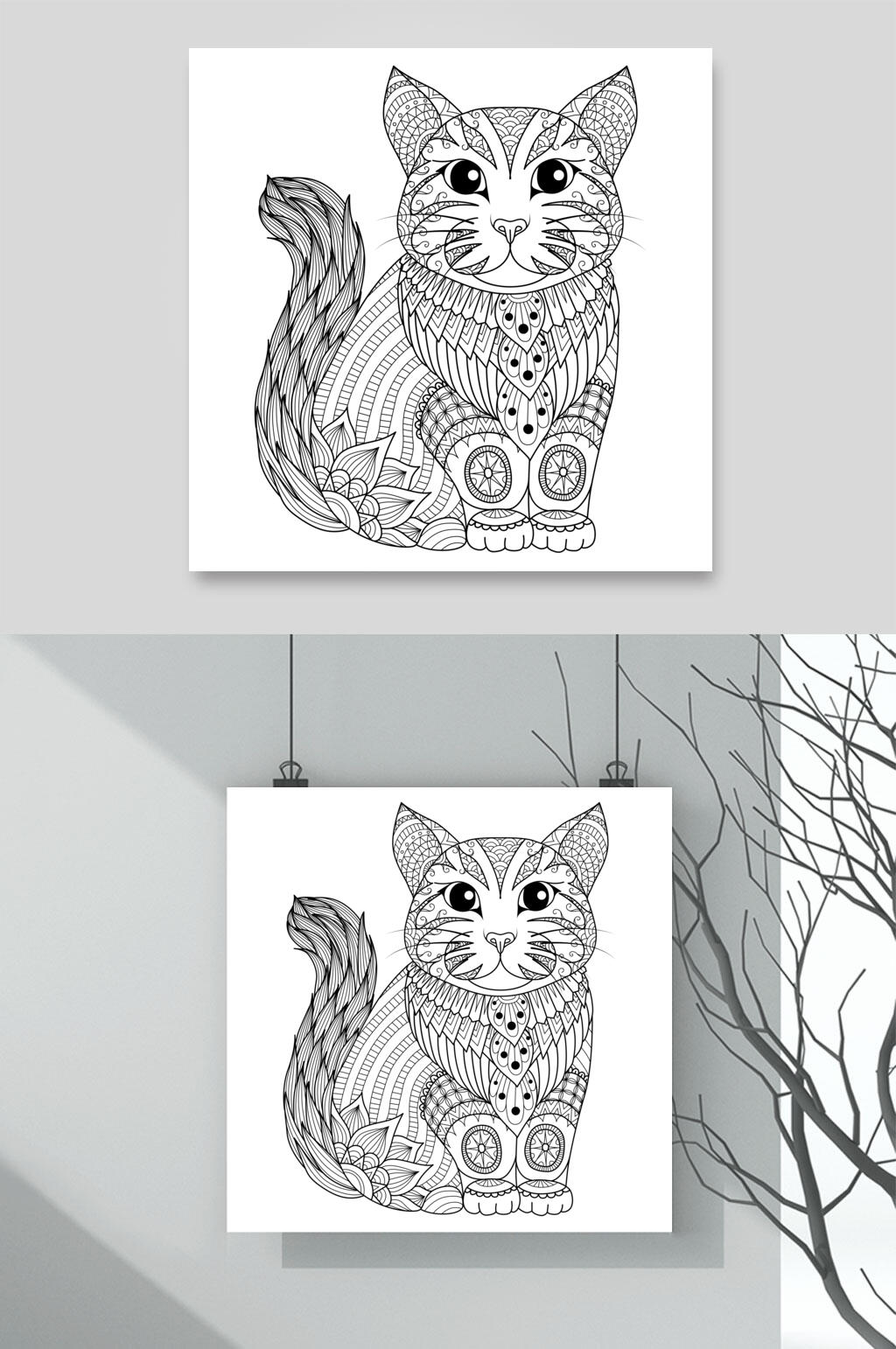 猫咪黑色魔法森林动物线稿矢量素材素材