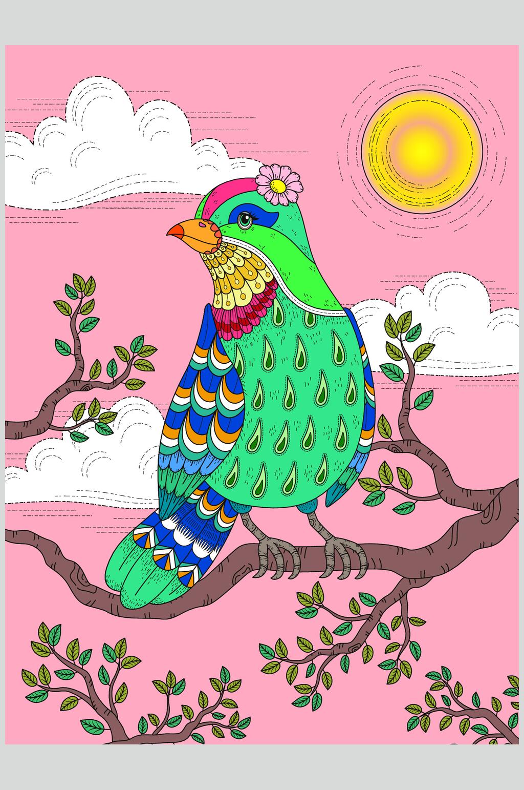 树枝云朵粉色唯美温馨插画矢量素材素材