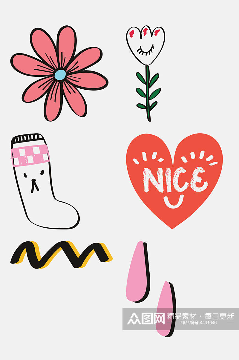 袜子花朵爱心卡通涂鸦手绘免抠素材素材