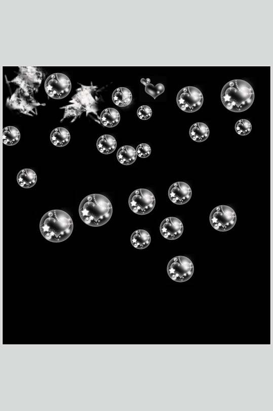 黑色手绘简约清新素雅晶莹泡泡素材