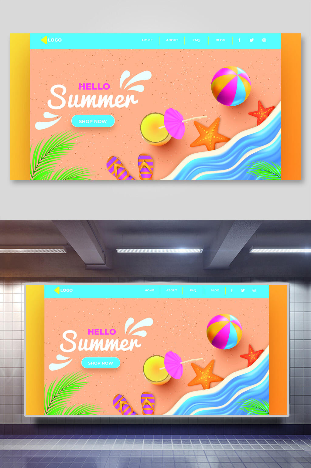 创意你好夏日扁平风网页矢量插画素材
