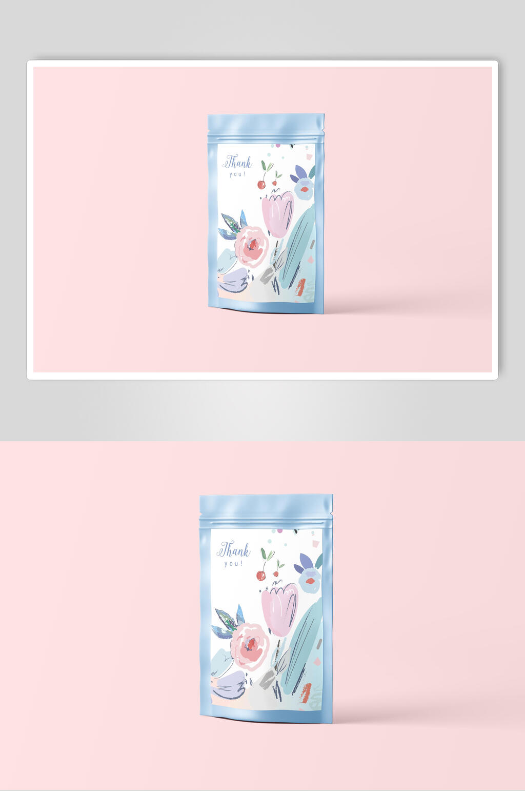 蓝色边框花卉图案食品自封袋样机素材