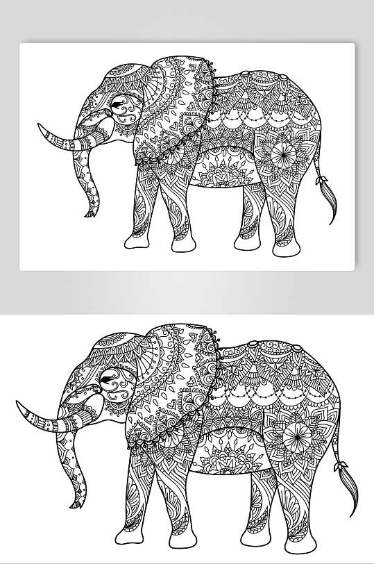 大象黑色魔法森林动物线稿矢量素材