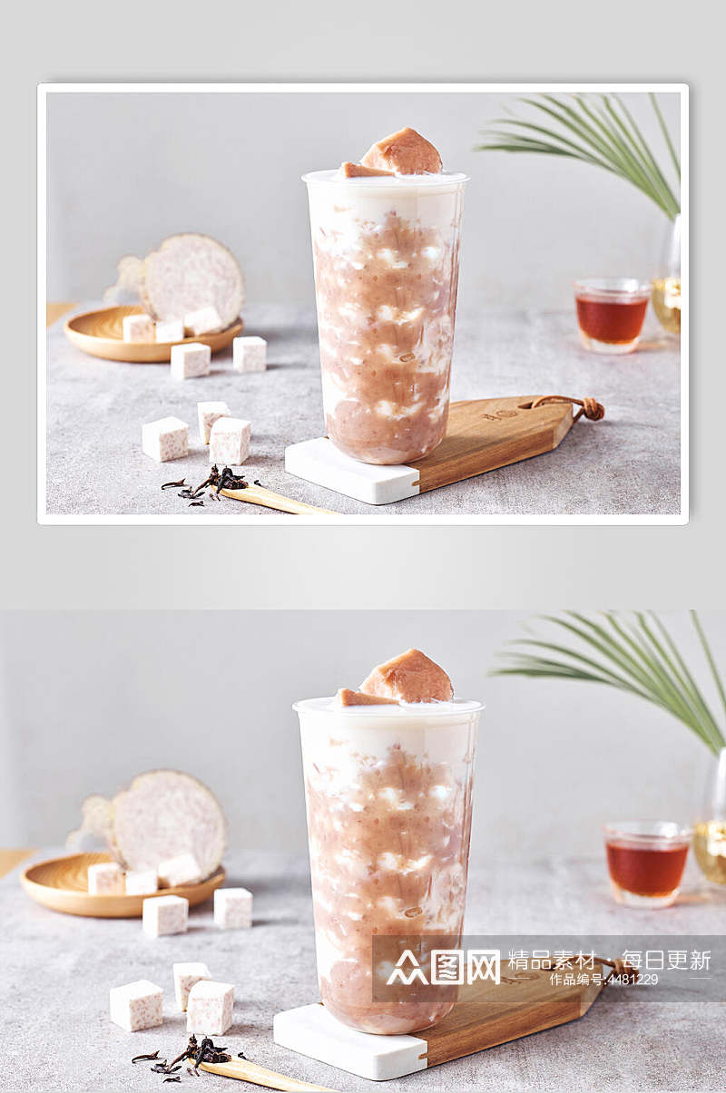褐色奶块奶茶芋圆甜品摄影图素材