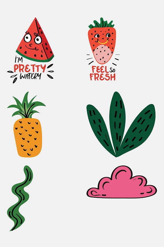 菠萝西瓜简约卡通涂鸦手绘免抠素材