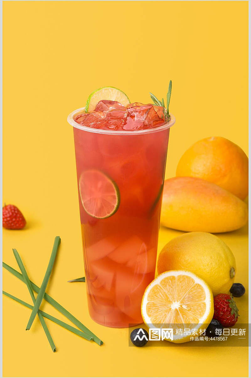 芒果草莓奶茶甜品饮料图片素材
