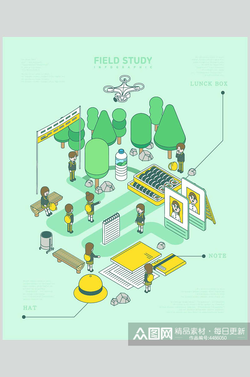 树木绿色手绘UI场景插画矢量素材素材