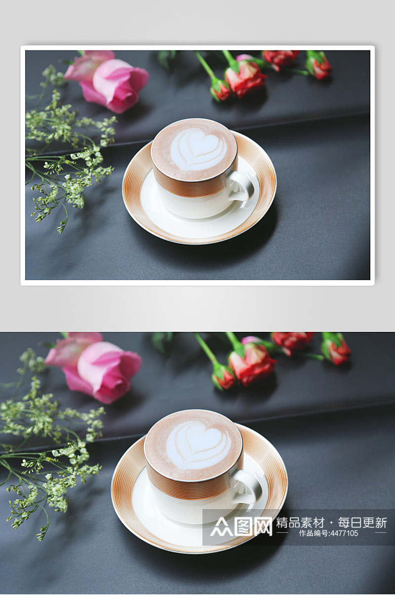 精美花朵咖啡拉花图案图片素材