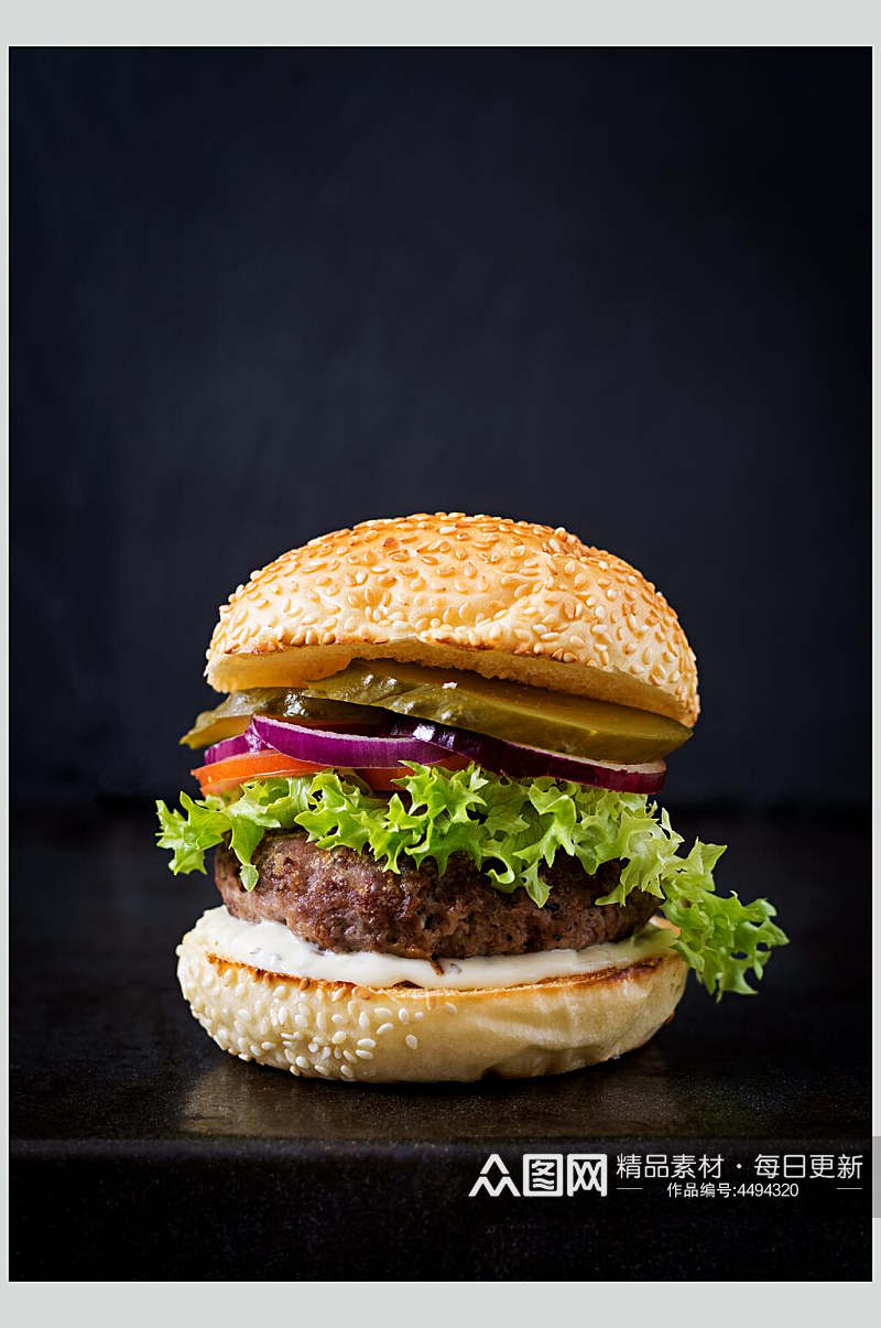 洋葱西红柿牛排食品汉堡创意高清图片素材