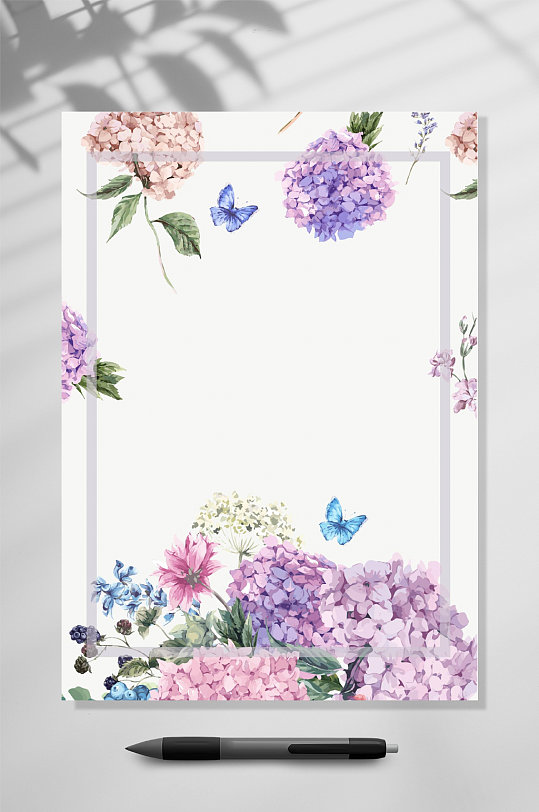 绣球花创意信纸背景word