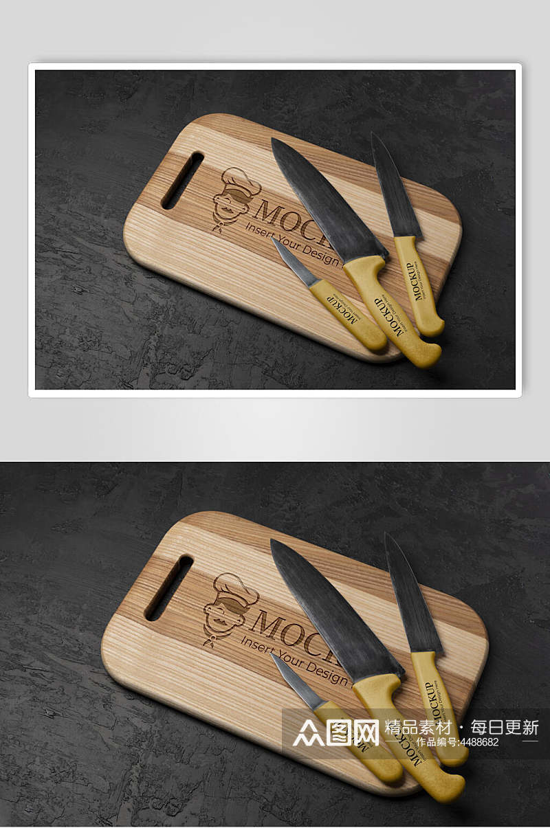 刀具英文字母木板厨具菜板样机素材