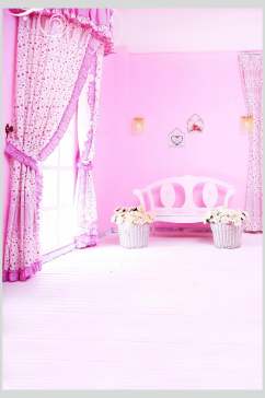 婚礼粉色房间窗帘道路背景图片