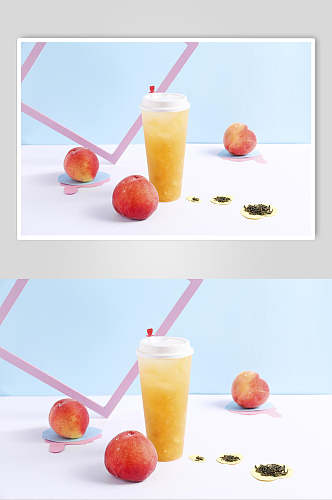 美味水蜜桃餐饮奶茶摆拍图片