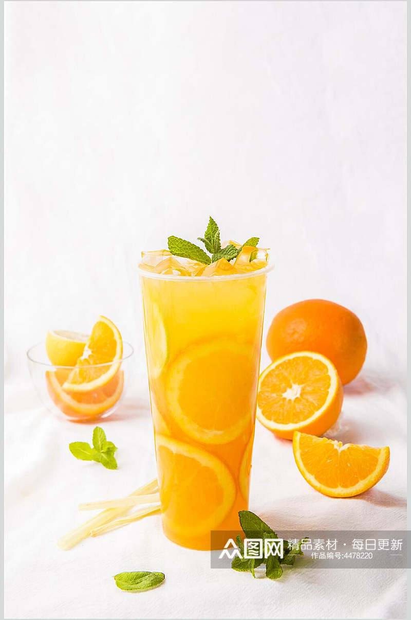 橙子薄荷奶茶甜品饮料图片素材