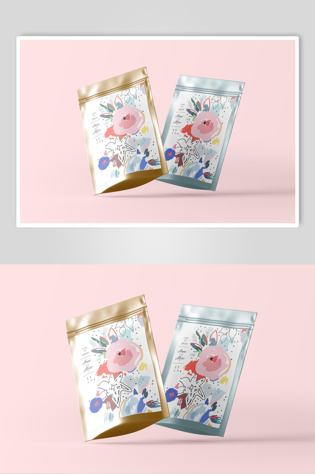 自封袋花卉图案食品自封袋样机素材