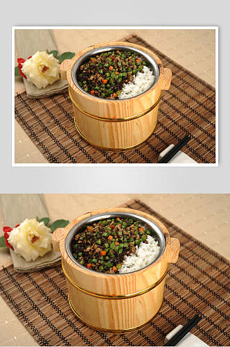 榄菜木桶饭摄影图片