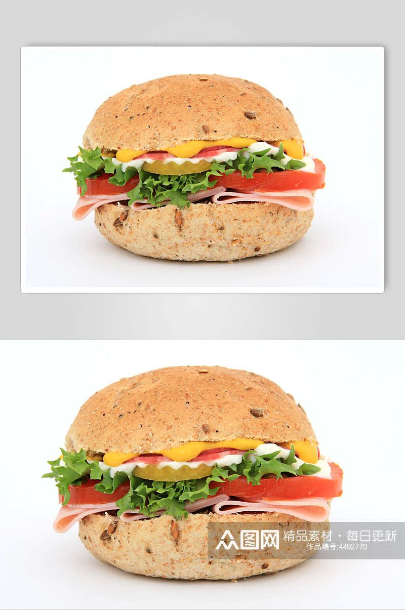 芝士西红柿生菜白底汉堡食物图片素材