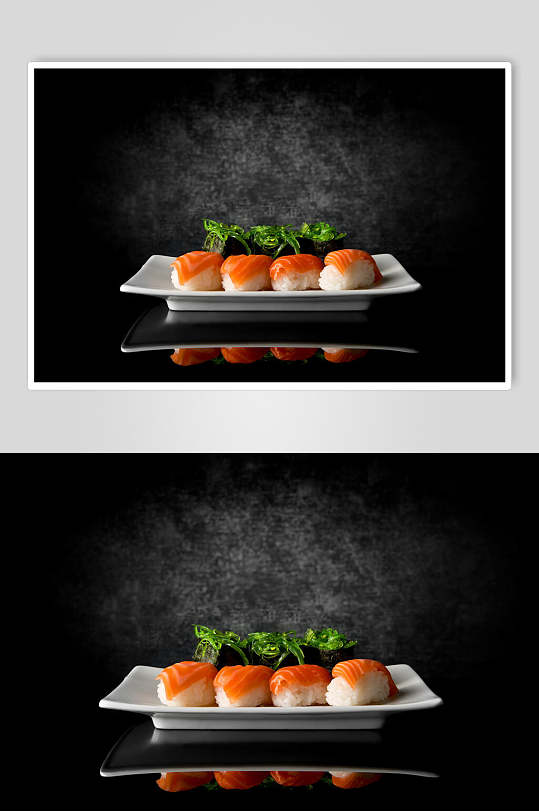 叶子墙壁盘子日料寿司实拍图片