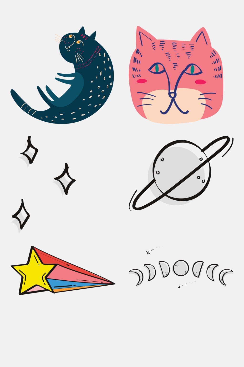 星星猫咪可爱卡通涂鸦手绘免抠素材素材