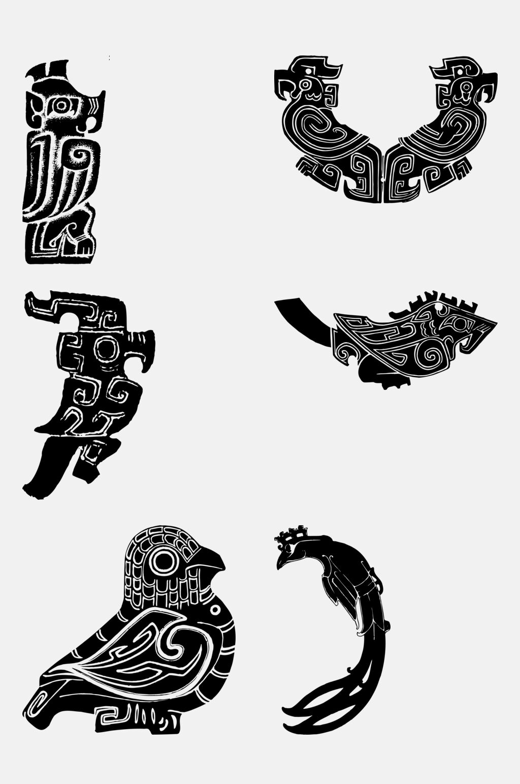 小鸟黑色素雅商周青铜纹样免抠素材素材
