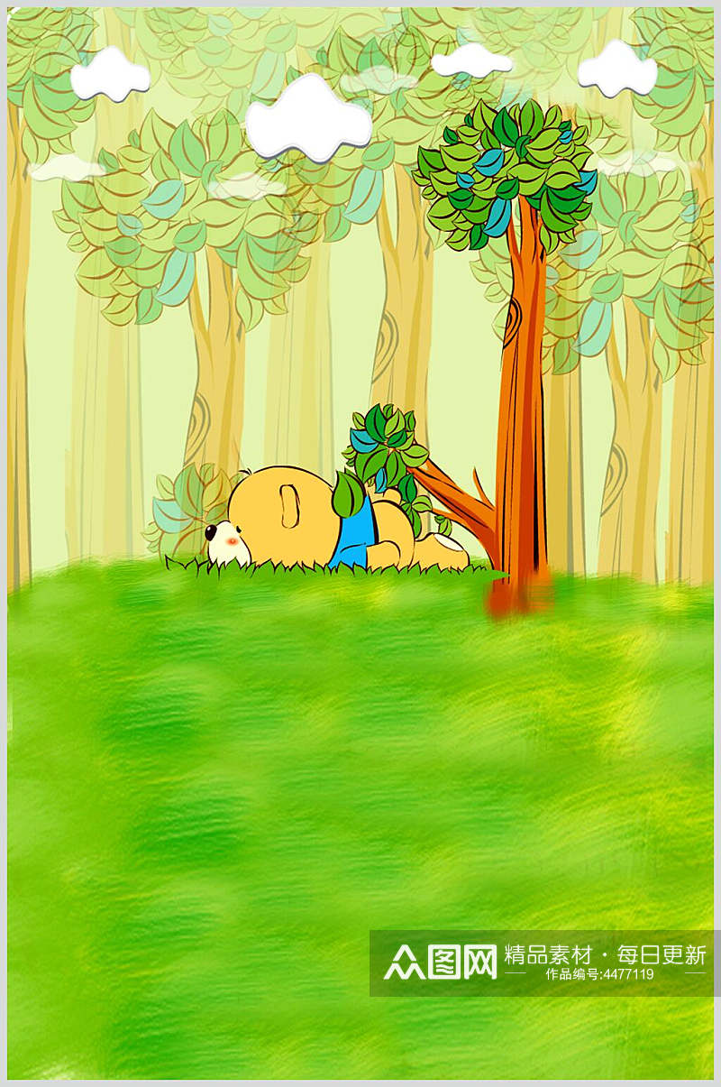 手绘树木熊儿童卡通背景图片素材