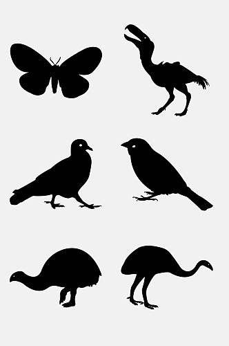 小鸟黑色手绘简约动物剪影免抠素材