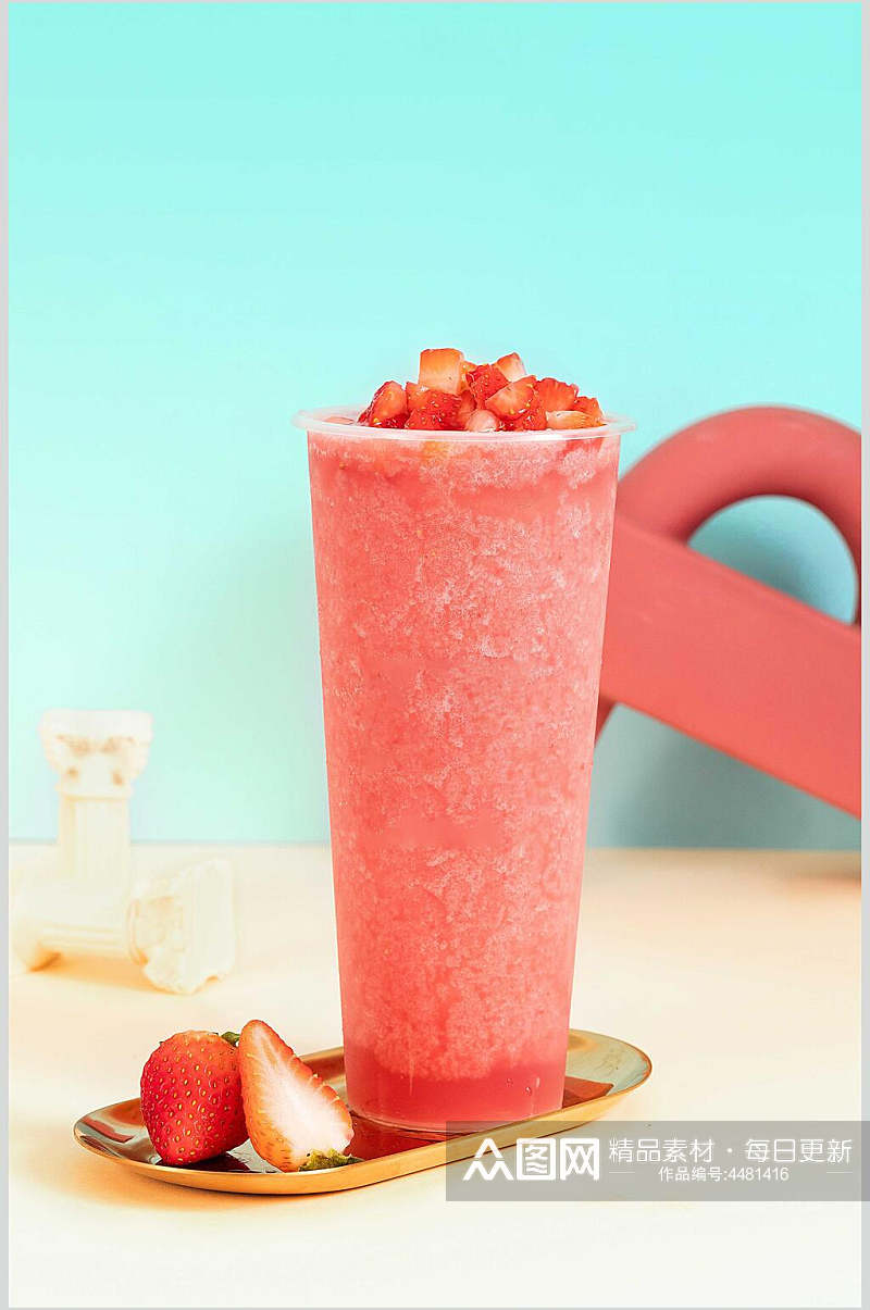 红草莓奶茶甜品饮料图片素材