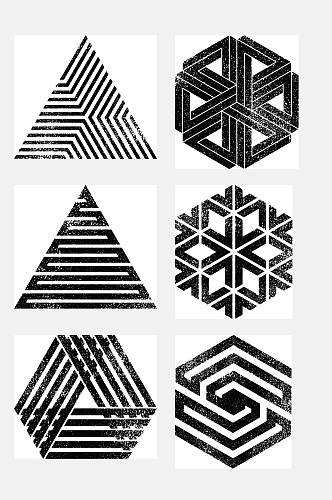 三角雪花黑色手绘几何图形免抠素材