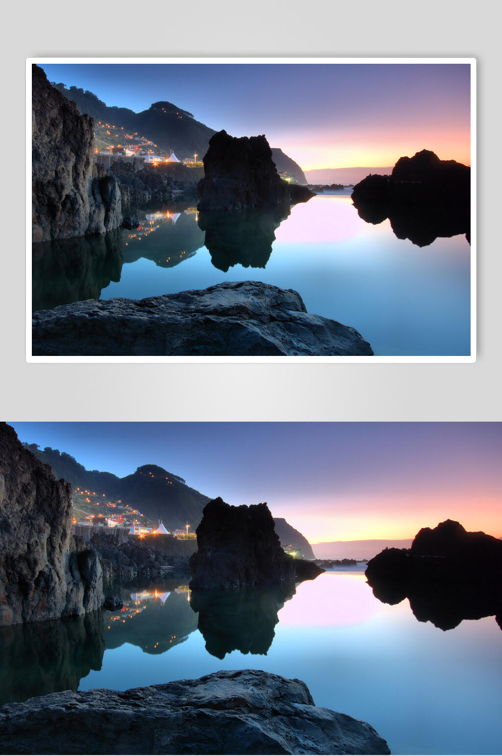 山间湖面灯光天空户外风景图片素材
