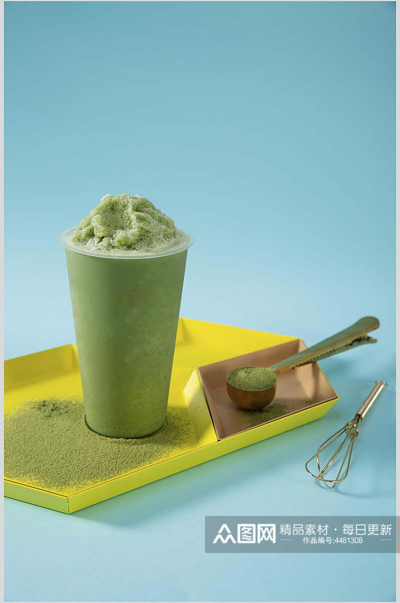 奶茶绿色冰沙甜品饮料图片素材