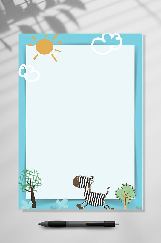 蓝色边框信纸背景WORD-众图网