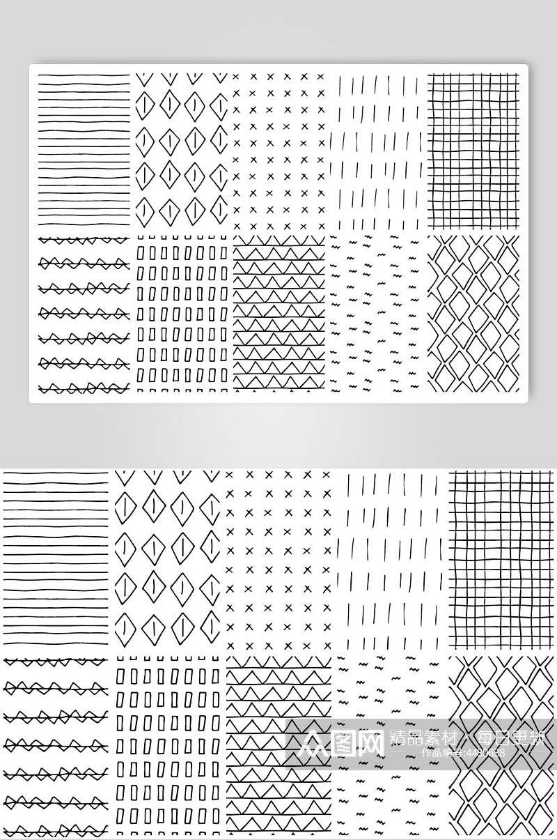 线条黑色手绘抽象纹理图案矢量素材素材