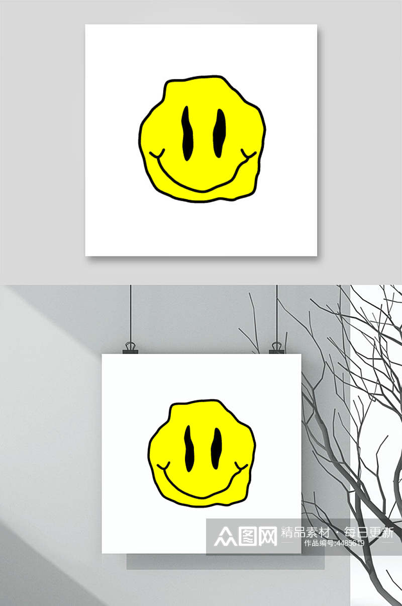 黄黑简约手绘创意笑脸图案矢量素材素材