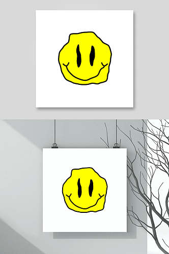 黄黑简约手绘创意笑脸图案矢量素材