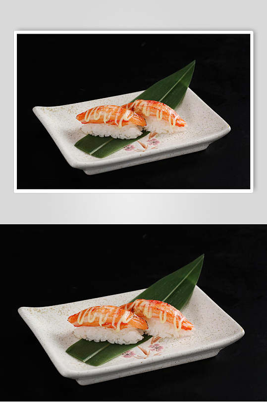 叶子米粒盘子日料寿司实拍图片