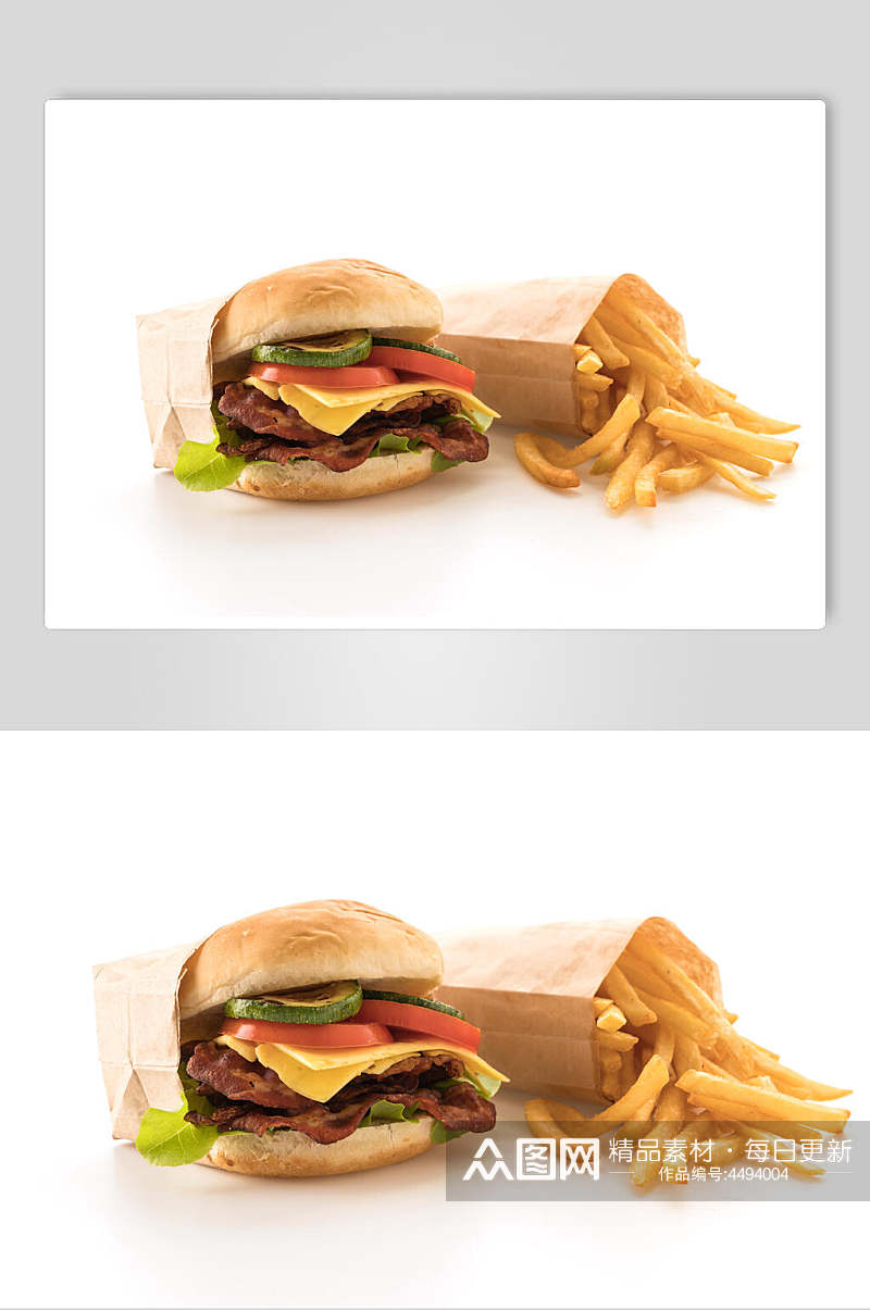秘制牛排美味汉堡白底摄影图素材