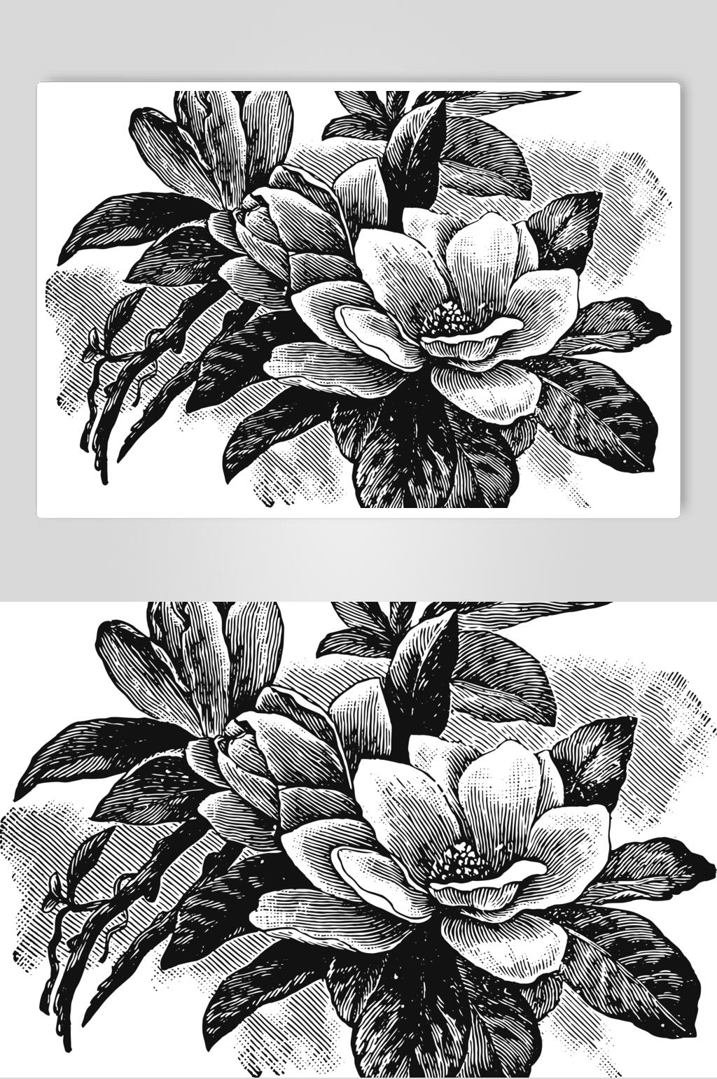 叶子黑色简约植物花卉手绘矢量素材素材