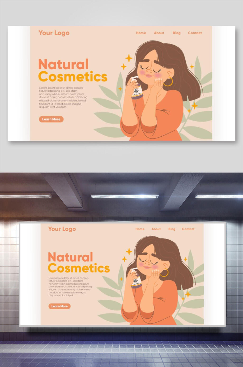 简约美女扁平化网页矢量插画素材