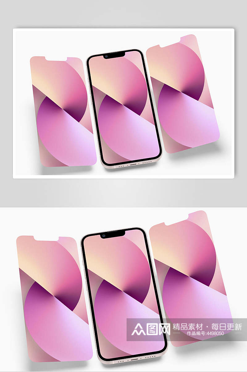 立体紫色苹果手机UI界面样机素材