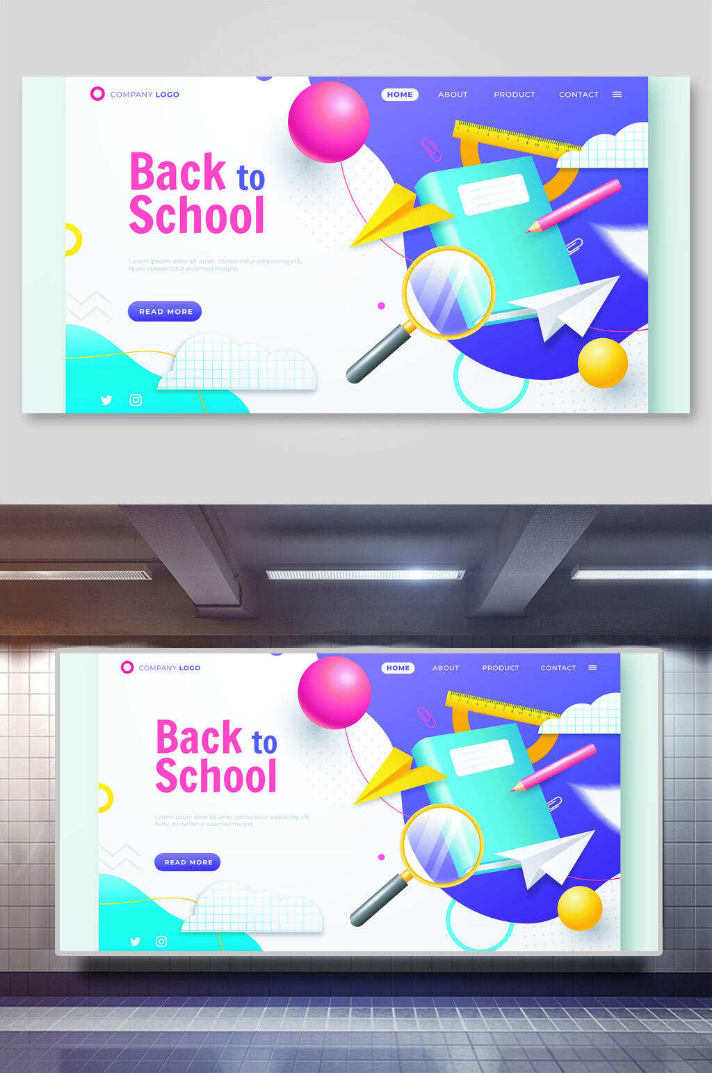 创意返回学校扁平风网页矢量插画素材
