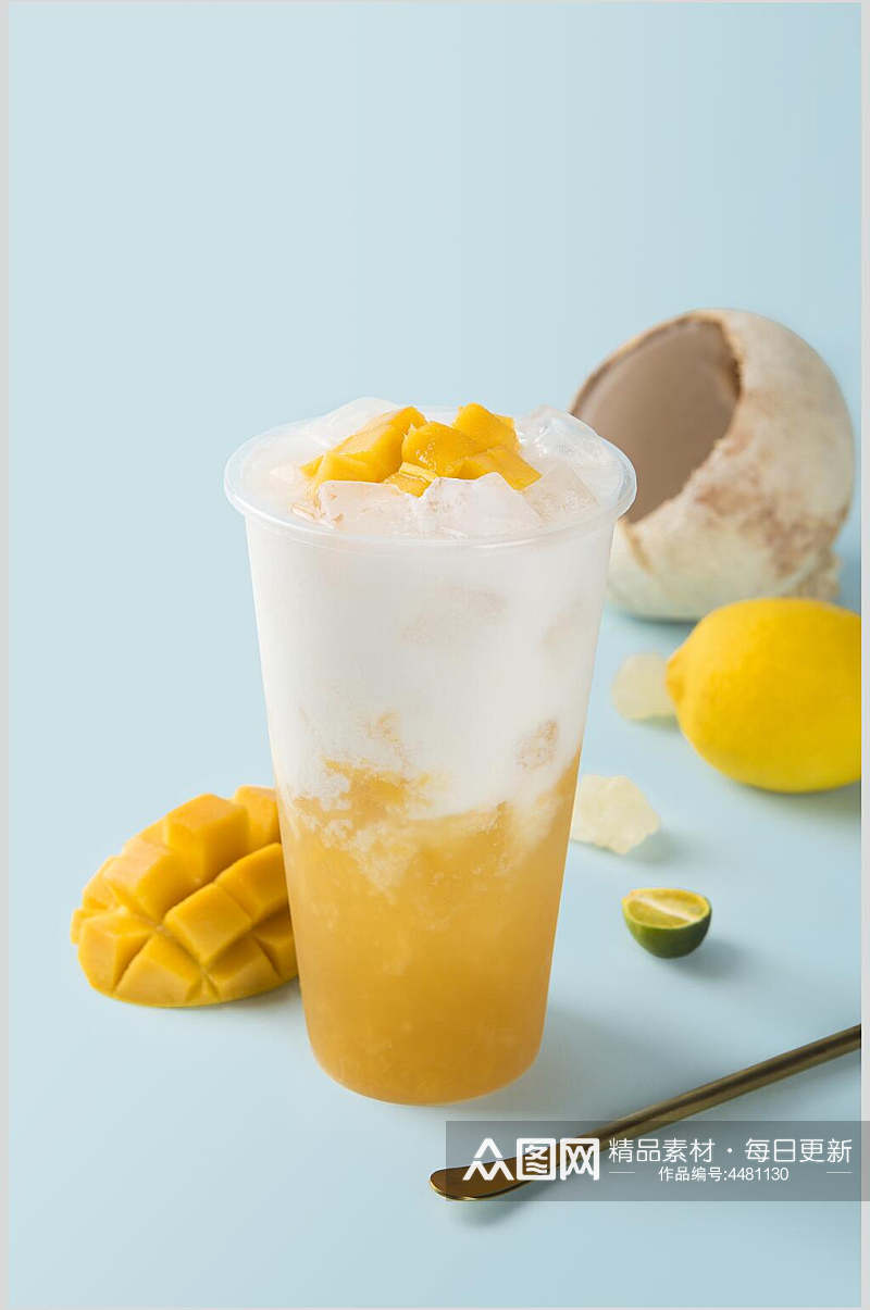 芒果粒奶茶甜品饮料图片素材
